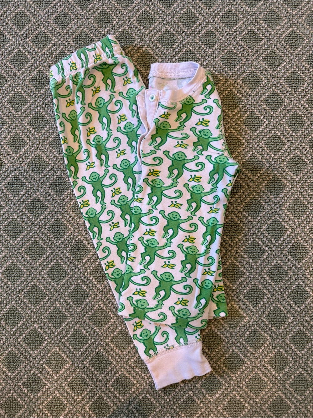 Roller Rabbit Kids Monkey-Print Pajama Set - White and Green
